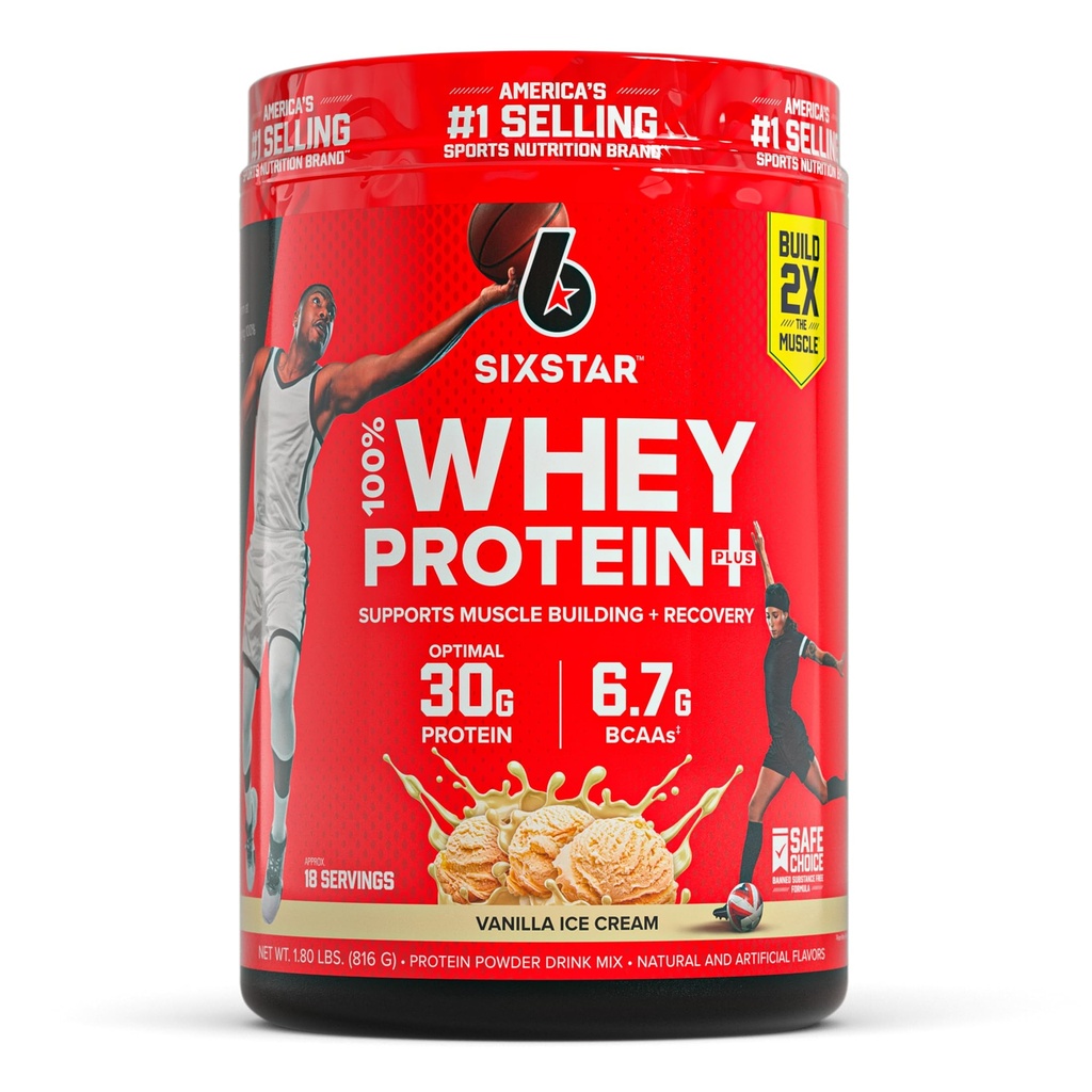 Six Star Whey Protein Powder Plus - Muscle Building & Recovery Formula s srsťou Izolát prášok, BCAA, 30g Protein, Immune Support - Post-Workout Supplement - Vanilkový krém, 1,8 libier