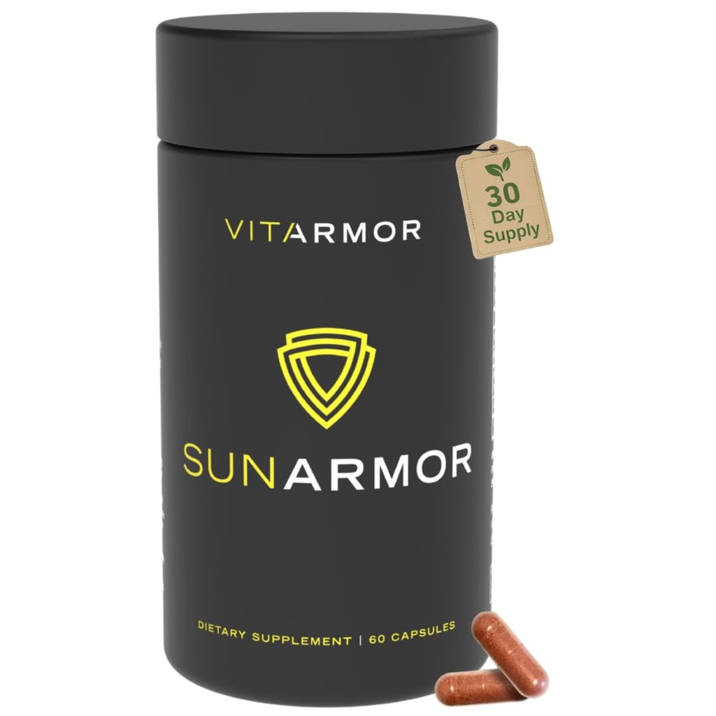 SunArmor, Dietary Supplement with Polypodium Fights Znaky fotografovania, Použitie s opaľovacím krémom, Dermatológ vyvinutý, 60 Kapsule