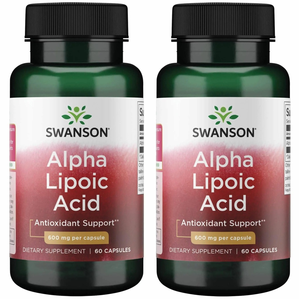 Swanson Alpha Lipoic Acid - Natural Supplement Podpora zdravé hladiny krvného tlaku Už v normálnom rozsahu - Podporuje karbohydrát metabolizmus - (60 kapsúl, 600 mg každý) (2 balenie)
