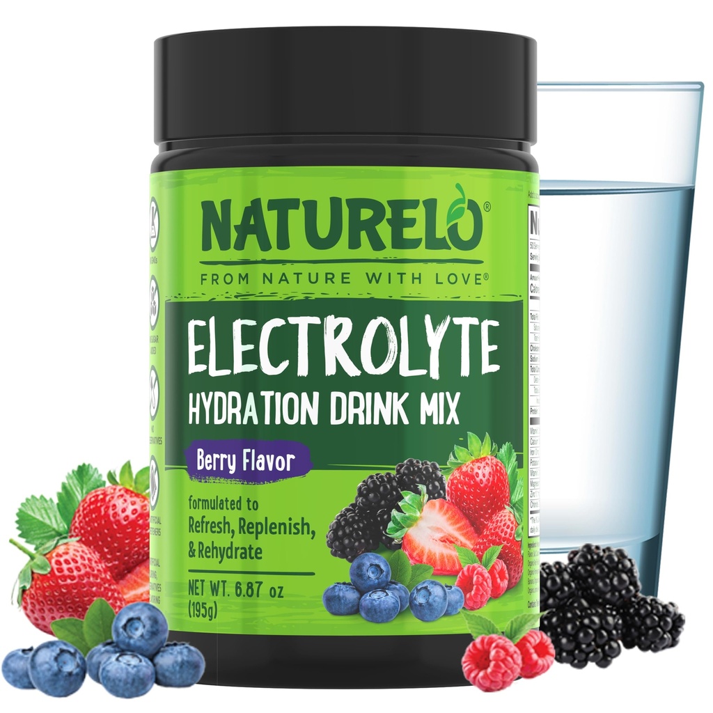 NATURELO Electrolyte prášok, hydratačné a minerálne nápoje Mix, bez cukru a neGMO Berry chuť 50 porcií