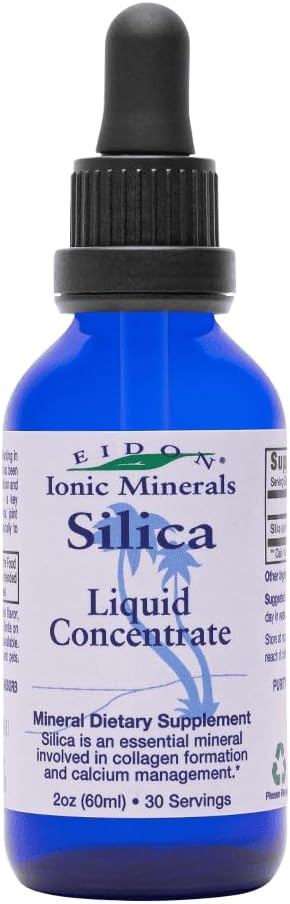 Eidon Tekutý oxid kremičitý Minerálny koncentrát - Silica Supplement kvapky na vlasy, kožu a nechty, podporuje výrobu kolagénu, pomáha spravovať vápnik, žiadny pridaný cukor - 2 oz
