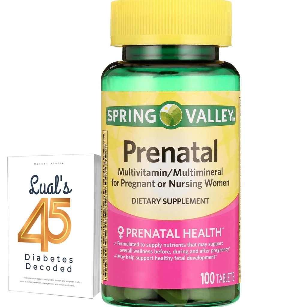 Jar Valley Prenatálne multivitamín 100 Tablety, prenatálne vitamíny pre ženy, Tehotenstvo musí mať folát doplnok, Bundle s Luall 45 Diabetes dekódované