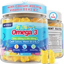 Deti Omega 3 Gummy + Vápnik 400mg + Vitamín D3 K2 + C, Omega-3 DHA & EPA Supplement - Žiadne ryby Burps, žiadny cukor - Deti & Teens Om