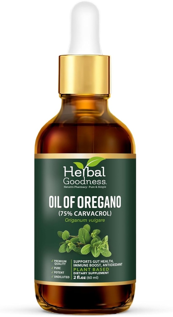 Bylinné dobroty olej Oregano kvapky 2 Fl. oz 75% Carvatrol s panenským olivovým olejom, Oregano olej pre imunitnú podporu a trávivé zdravie, Essential Oils for Skin, Aceite de Oregano