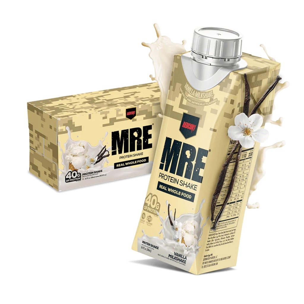 REDCON1 MRE Pripravený na pitie Bielkoviny Shakes, Vanilla Milkshake - Bielkoviny Nápoje s celými potravinami - Bezcukrové RTD Shake Formulované na palivo Atléty kedykoľvek (12 Balenie)