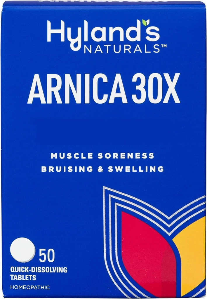 Hyland's Arnica Montana 30x tablety, prírodná úľava modrín, opuch a svalová bolesť, rýchle rozpúšťanie tabliet (Pack of 1, 50 Počet celkom)