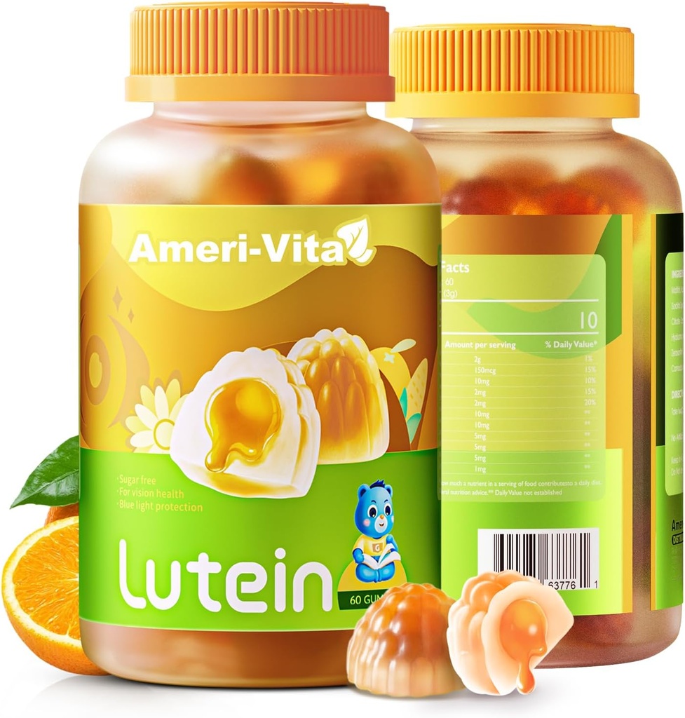 Bez cukru Lutein 5mg Gummies for Eyes Health: with 1mg Zeaxantin, Lutein Supplements Eye Vitamines filled Gummies Lutein Supplement for Vision and Blue Light Protection,Orange Flavor, 60 Count