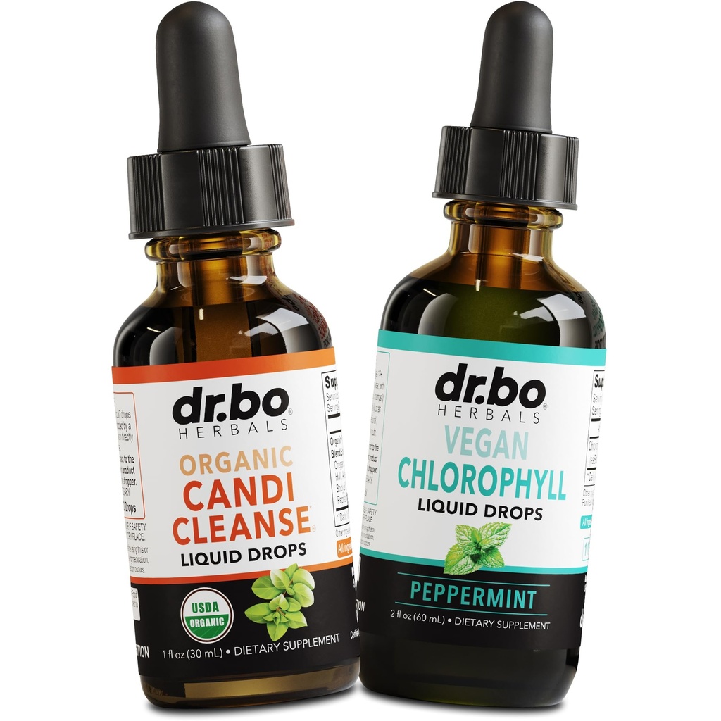 Candi Cleanse & Chlorofyl Liquid Drops - Organic Oregano Oil Drops & Liquid Chlorofyl Odor Cleanse Support - Natural Oral Gut Cleanser Detox, Internal Deodorant, Body Deodorizing Supplement