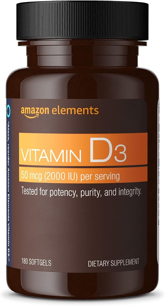 Elements Vitamín D3, 2000 IU, 180 Softgels, 6 mesiacov (Packaging sa môže líšiť), podporuje silné kosti a imunitné zdravie
