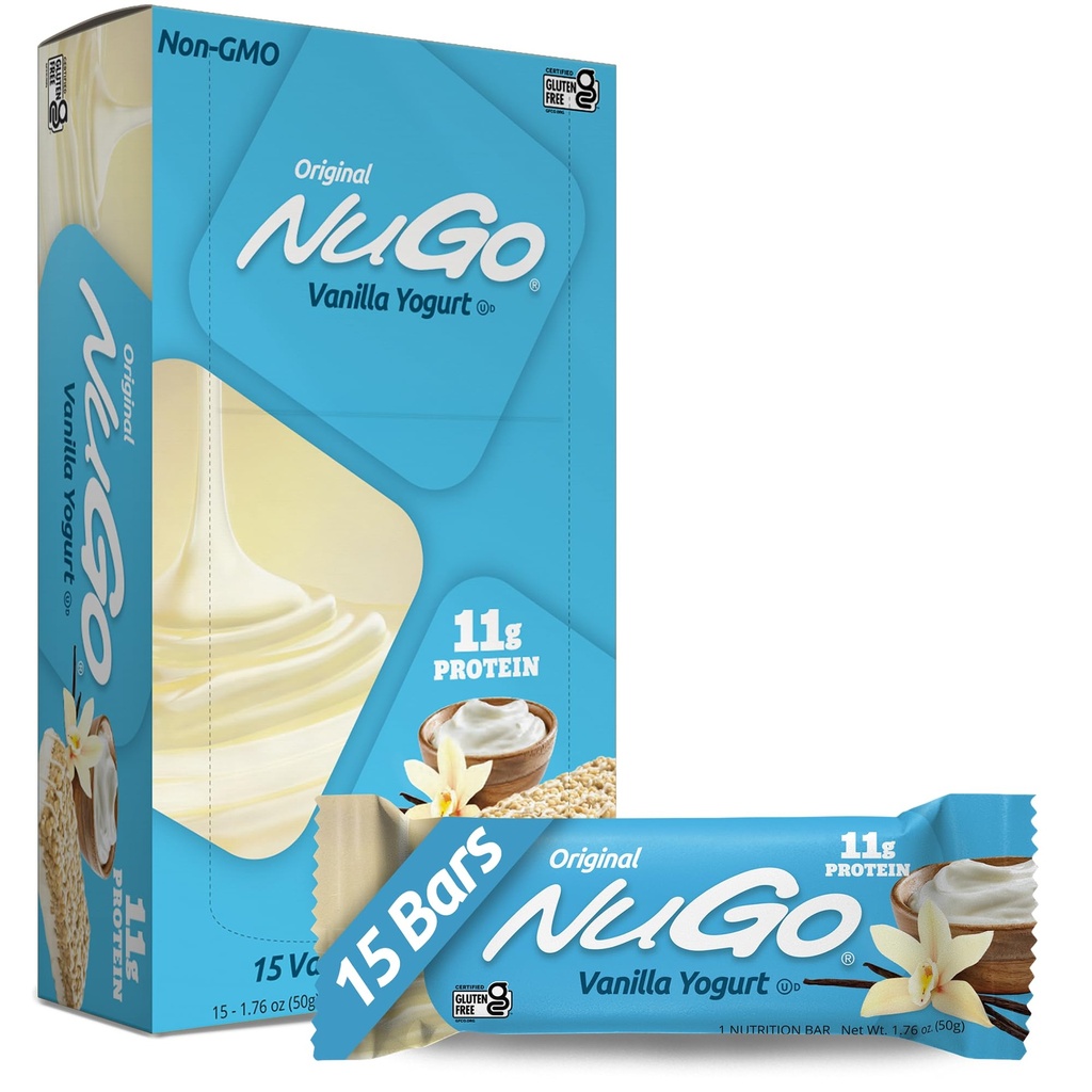 NuGo Protein Bar, Vanilla Yogurt, 11g Protein, 170 kalórií, Gluten Free, 1,76 Ounce každý, 15 Počet (Pack of 1)
