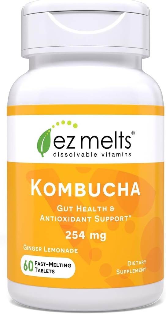 EZ Melts Dissolvable Cukor-free Kombucha Tablety s SCOBY & Apple Cider Ocogar, Gut Health Supplements for Men & Ženy, Ginger Lemonade Flavor, 2-Month Supply - 1 balenie