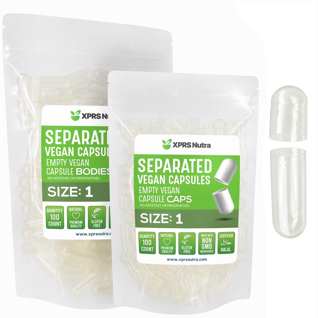 XPRS Nutra Vegan Veľkosť 1 Oddelené Kapsule - 100 Počet Clear Premium Prázdne Kapsule Oddelené vo vreckách - Pills 1 Prázdne pre DIY Supplement Plnenie