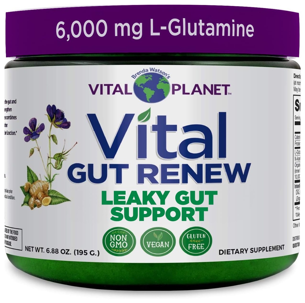 Vital Planéta - Vital Gut nový prášok doplnok pre leaky Gut Opravy s L-Glutamine, Marshmallow a zázvor koreň, DGL Licorice Root a organické Aloe Vera, L Glutamine 6000mg 6.88 oz