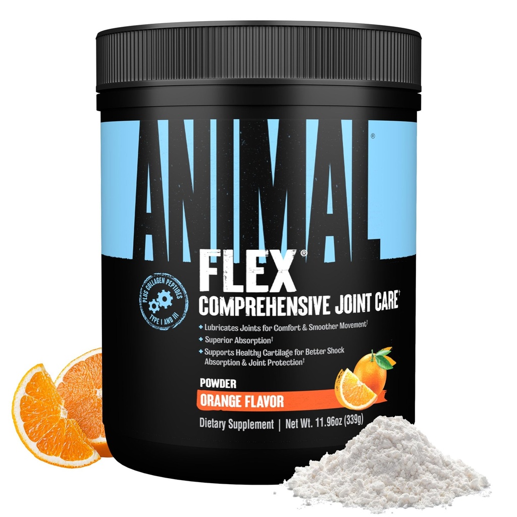 Zvierací Flex Powder - Spoločná podpora doplnok pre úľavu od bolesti, opravy a obnovenie svalov s kurkumou, Glukozamín, Chondroitín, MSM, Kolagén a Boswellia, Veľká ochutnávka pomarančovej chuti, 30 Scoops