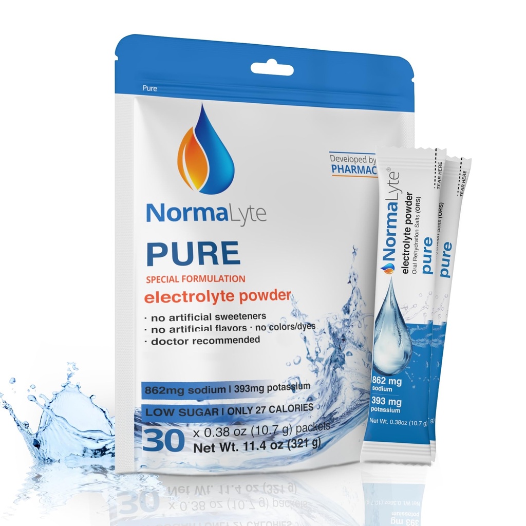 NormaLyte perorálna rehydratácia soli-Pomáha diétne riadenie Pots syndróm príznaky-1 Pouchy - 30 Sticks (Yieds 500ml na balenie)-Pure