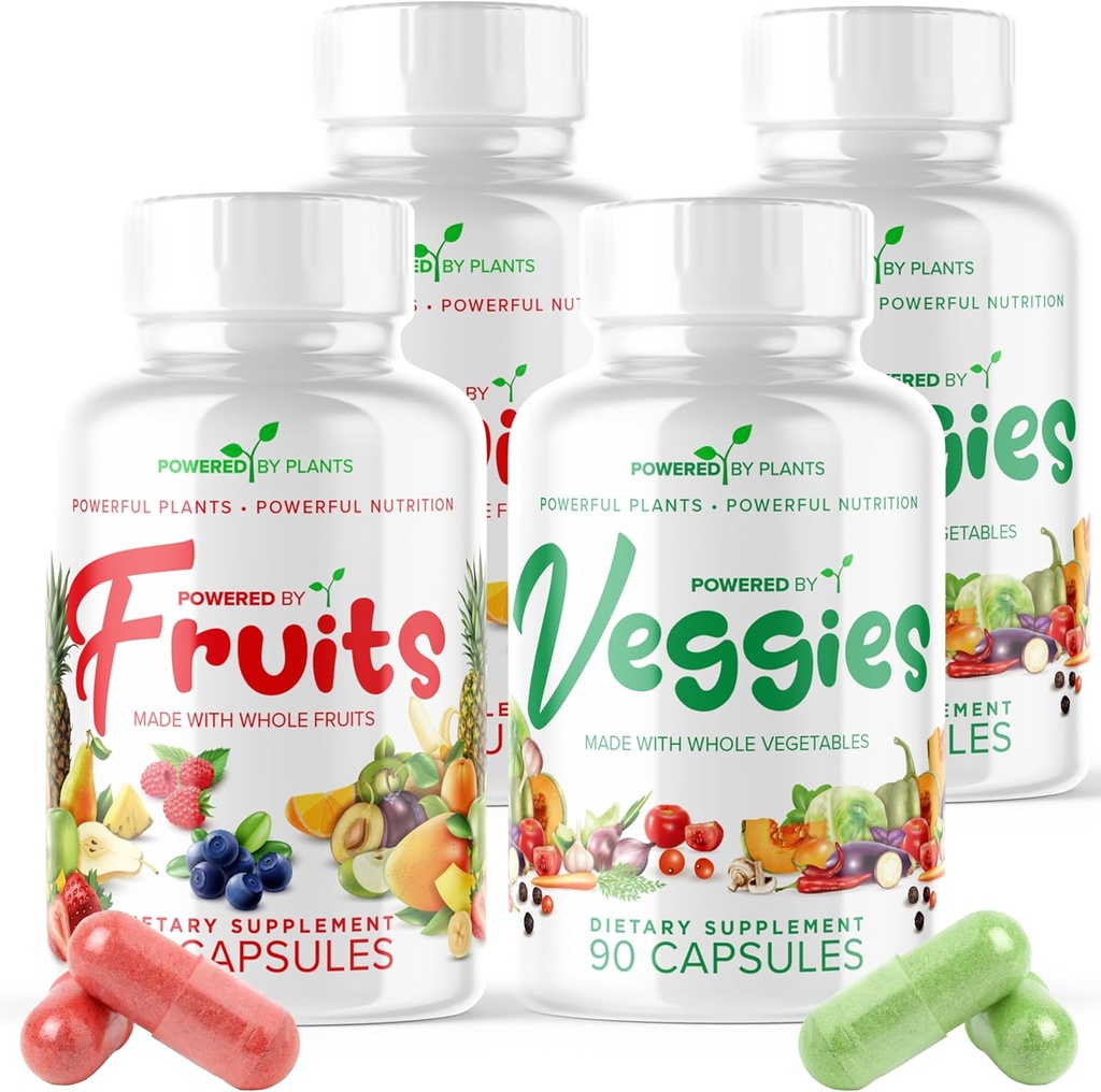 Denné ovocie a zelenina Supplement - 360 Kapsule od 60 dní, Non GMO & Gluten Free Superfood s prírodnými vitamínmi - poháňané rastlinami, 4-pack