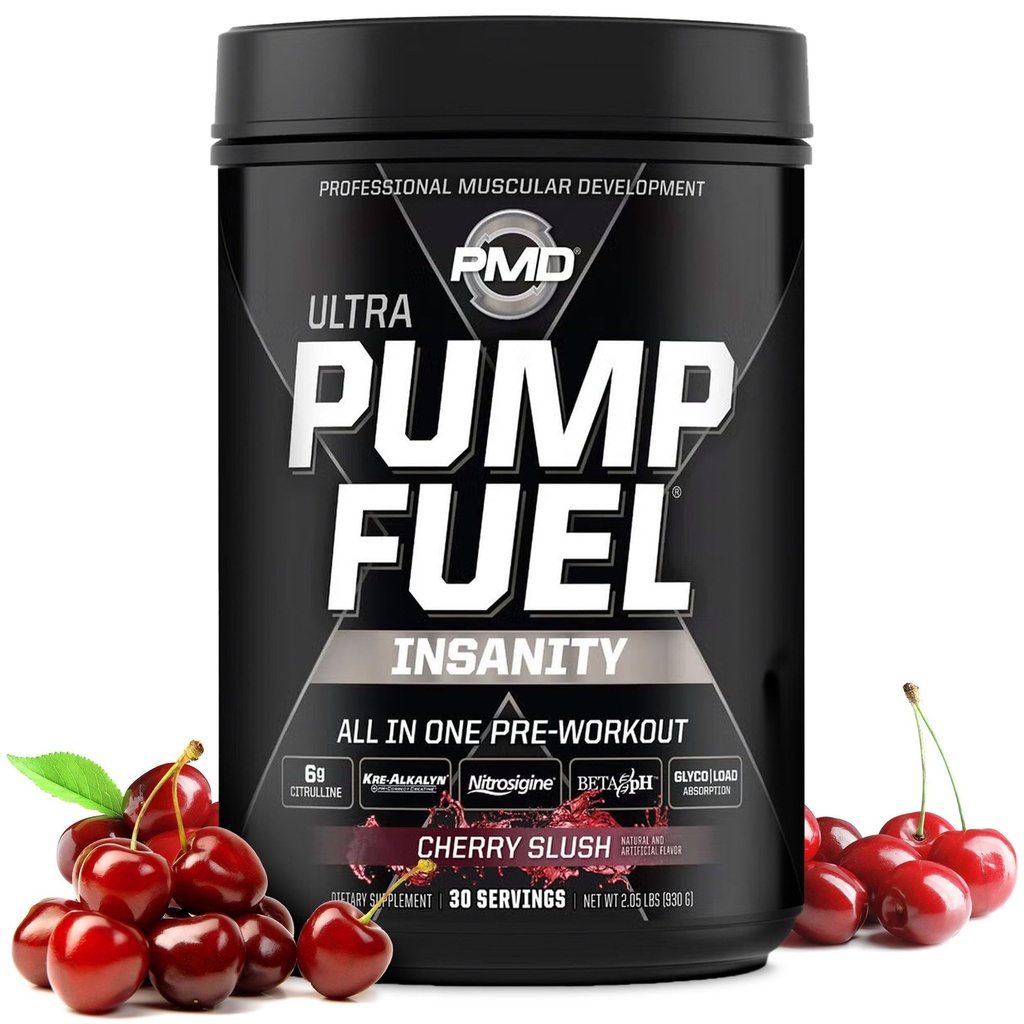 PMD športové čerpadlo palivo Ultra šialenstvo - Premium pred tréningom prášok a svalová pumpa, väčšie zameranie, vytrvalosť a zotavenie, Premium Creatine, Arginine & Beta Alanyne - Cherry Slush (30 Servings)
