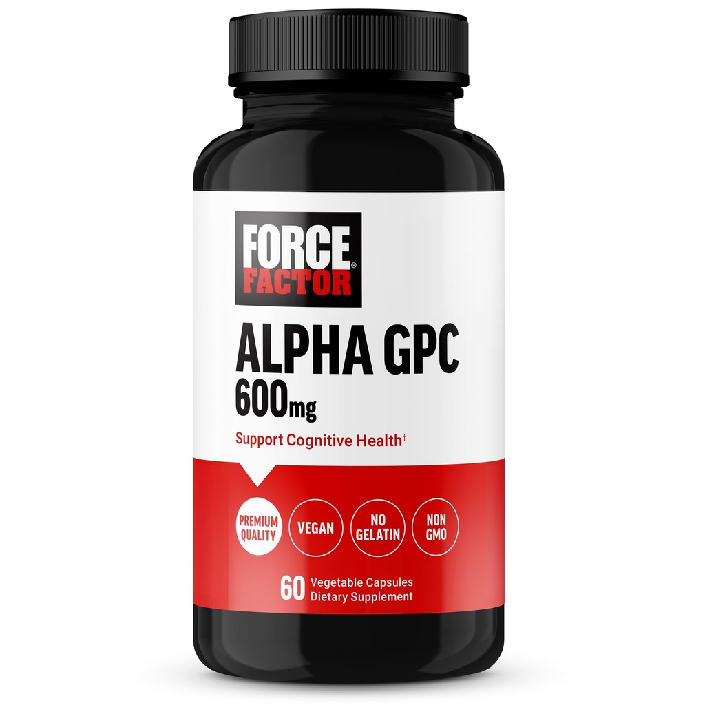FORCE FACTOR Alpha GPC Brain Supplement for Memory and Focus, Mood Suplement with Alpha GPC 600mg, Premium Quality, Vegan, Non-GMO, 60 Kapsule