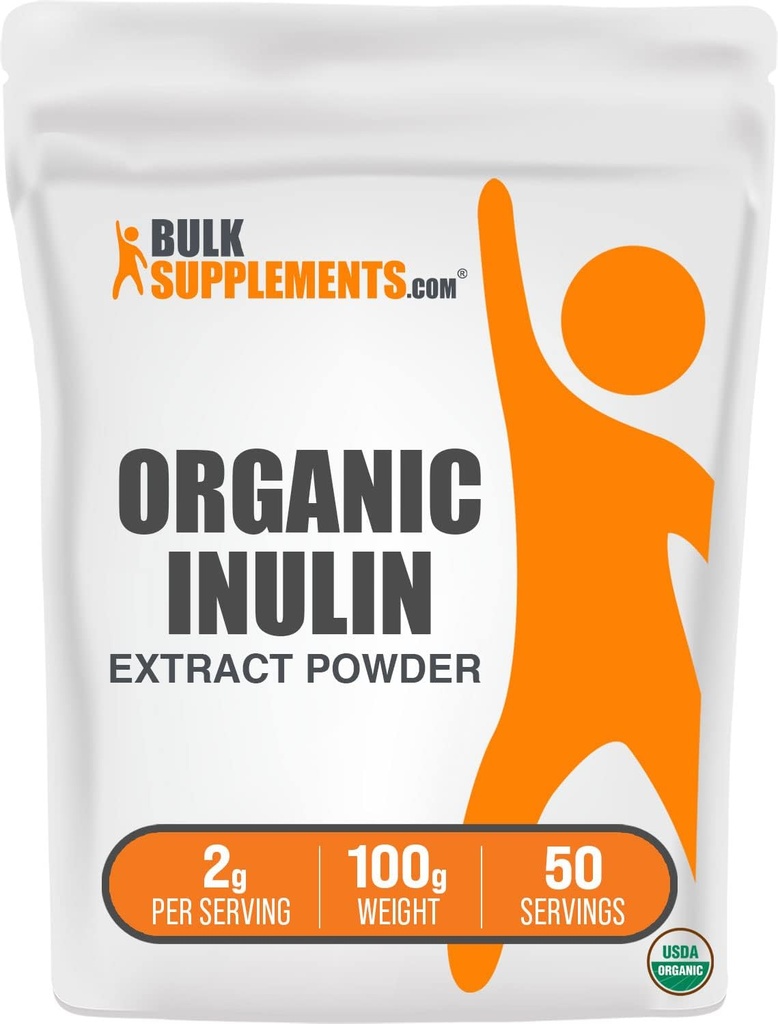 BulkSupplements.com Organic Inulin Extract Powder - Fiber Supplement, Herbal Supplement - Inulin Powder Organic, Gluten Free - 2g per Serving, 100g (3,5 oz) (Pack of 1)