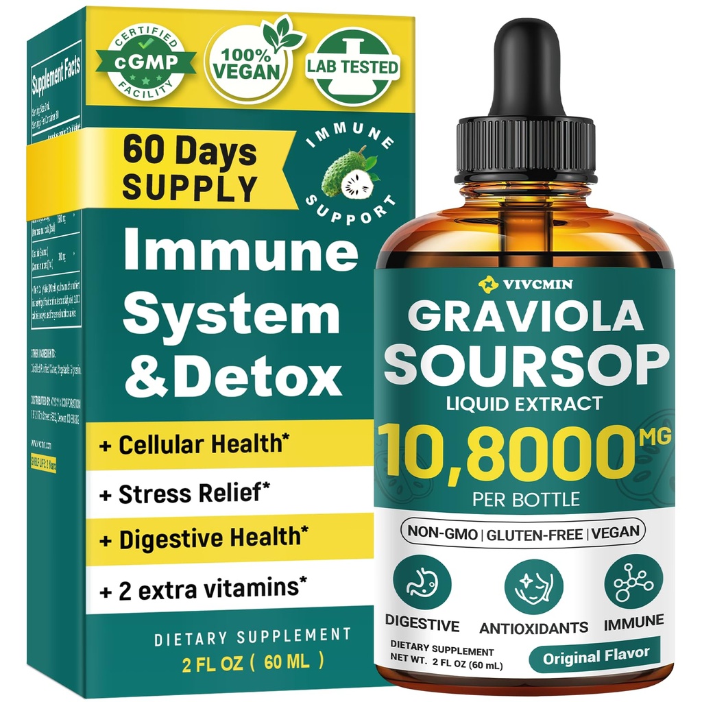 Graviola Soursop Leaf Extract Liquid - Soursop Bitters Liquid, Podpora Immune, Relax, Pečeň a spánok 