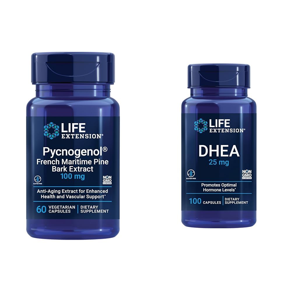 Life Extension French Maritime Pine Bark Extract with DHEA Hormone Balance - 60 Kapsule Pycnogenol & 100 Kapsule DHEA 25mg