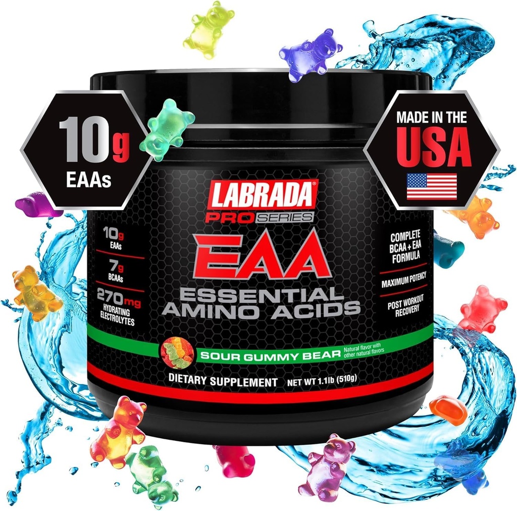 Labrada Pro Series EAA Maximum Potency Essential Amino Acid Hydrating Formula with BCAAs & Elecrolytes Recovery and Performance (Naša Gummy Bear)