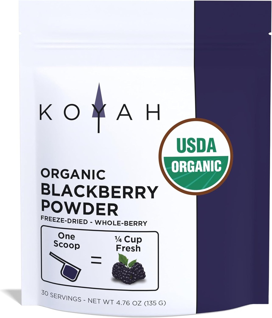 KOYAH - Organický BlackBerry prášok: 30 porcií (1 odmerka = 1/4 pohár čerstvé): mrazený, celý-Berry prášok, surový