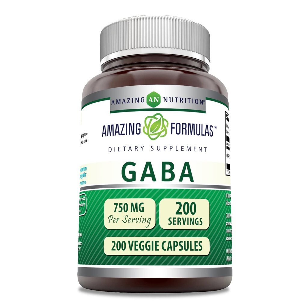 Amazing Formules GABA 750mg Per Serving Veggie Capsules Supplement 
