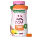 Nature's Bounty Optimal Solutions Hair, Skin and Nails Collagen Pectin Gummies, 100 mg Collagen a 2500 mcg Biotin per Serving, No Stick Gummy, Tropical Citrus Flavor, 200 ct, 100 Total Servings