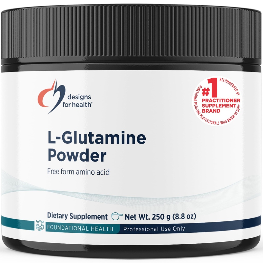 Designs for Health Vegetarian L Glutamín prášok - Pure 3000mg Amino Acid Supplement - Propaguje zotavenie svalov, Gut + Immune Support - Non-GMO Gluten Free Drink Add-in (83 Servings / 250g)