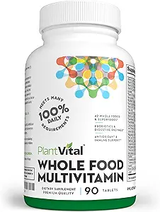 Plantvital Celo Jedlo Multivitamíny - Multivitamíny so 42 Superfoods Raw Veggie a ovocie Vitamíny Earth Energie Ovocie a zelenina Supplement Čisté ovocie a zelenina Supplements - 90 Tablety