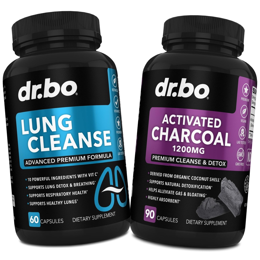 Lung Cleans & Activated Charcoal Kapsule - Dýchacie doplnky a organické Coconut Charcoal Tablety pre Žalúdočný plyn a Bloating Support - Bylinný detox pre Pľúca, Bronchial Health & Gut