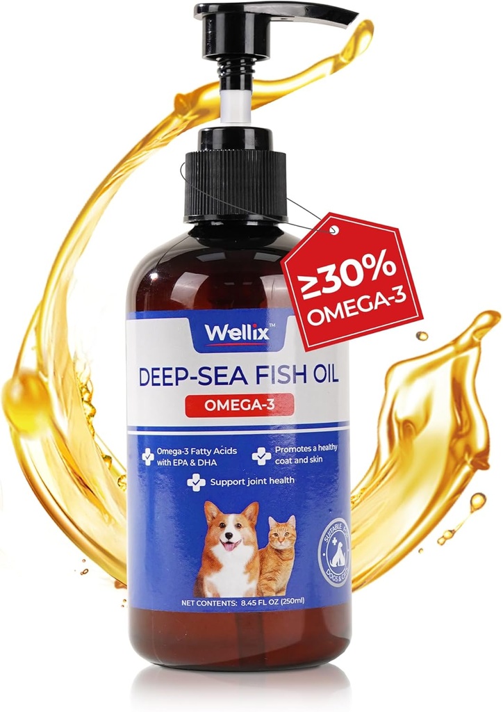 Wellix Omega 3 Rybí olej pre psy, Lepšie ako lososový olej pre psy, Pes rybí olej doplnok, Pet koža a kozí doplnok, podporuje srdce, Spoločné a imunitné zdravie, EPA & DHA