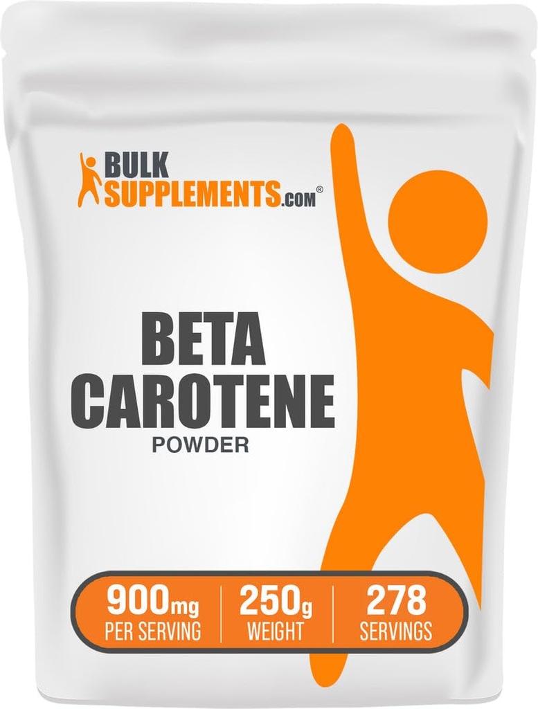 BulkSupplementments.com Beta karotén prášok - Beta karotén doplnok, vitamín A doplnok pre imunitné a vision podpora - bez lepidla, 900 mg na serving, 250g (8,8 oz) (Pack of 1)