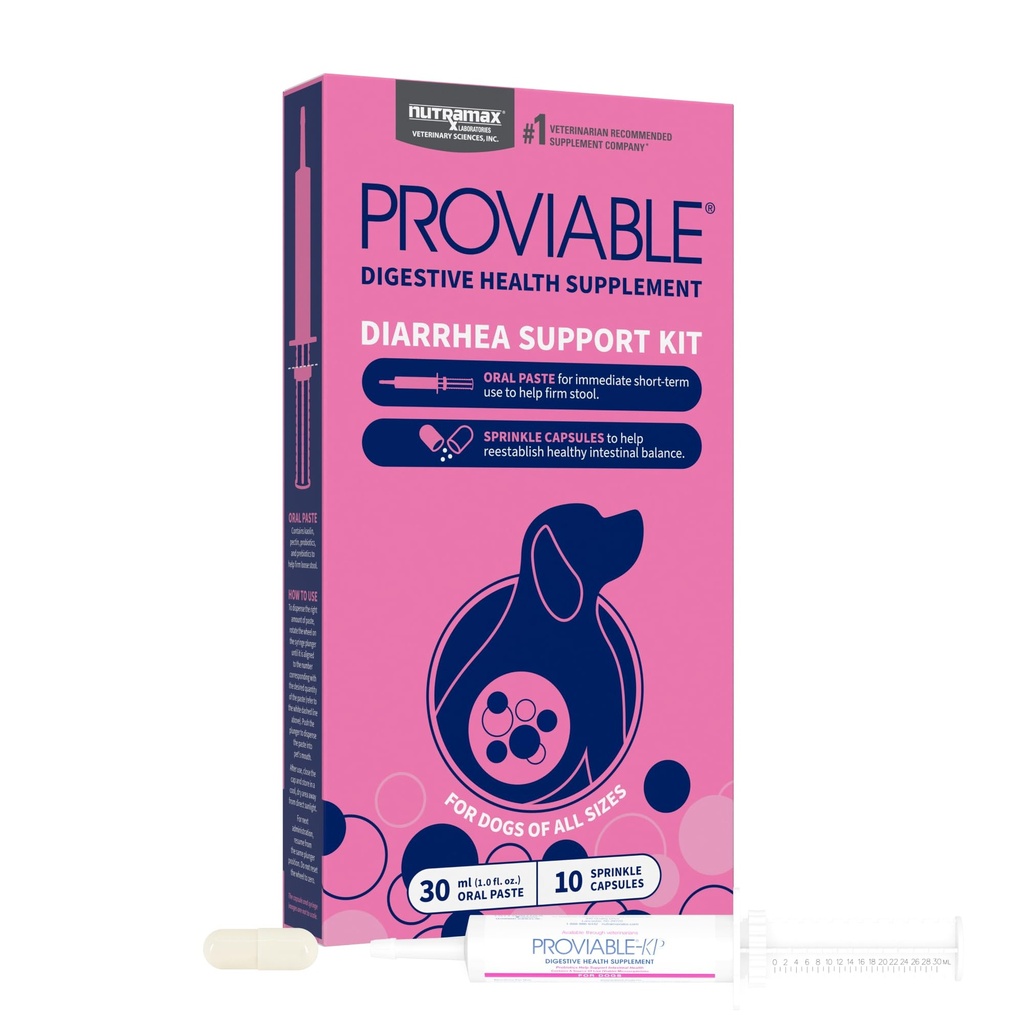 Nutramax Probiotiká pre psy, Hnačka Support Kit, Tráviace Zdravie Supplement s viacerými kmeňmi baktérií, Plus Prebiotiká, Kaolín a pektín, 30 ml cestoviny a 10 kapsúl