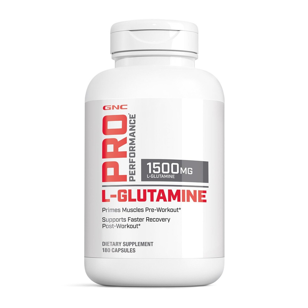 GNC Pro Performance L-Glutamine 1500mg, Aminokyseliny Supplement, Podporuje svalové zotavenie & Function, Palivo Imunitný systém, hrá kľúčovú úlohu v syntéze proteínov, Neochutené, bez lepidla, 180 Kapsule