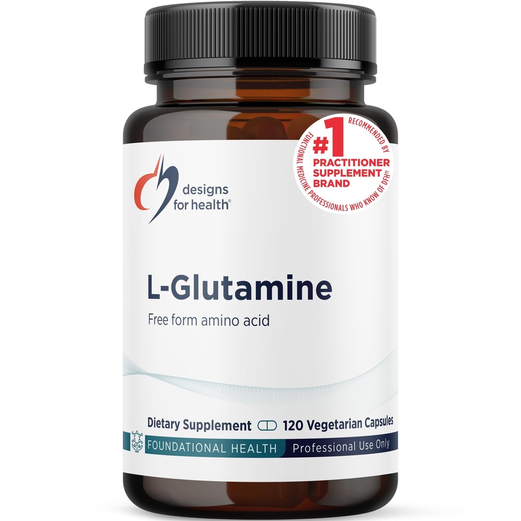 Dizajny pre Zdravie L glutamín Kapsule - 850 mg Vegetariánske aminokyseliny Doplnkové k podpore svalovej obnovy, trávenie, Immune + Gut Health - Non-GMO + Gluten Free (120 Kapsule)