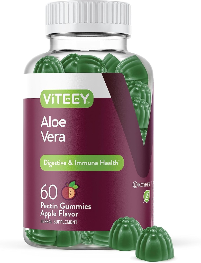 Viteey Aloe Vera Gummies pre dospelých - 50mg - Aids in Digestion and Immune Health - Aloe Vera Supplement - Vegan, Želatína zadarmo, Gluten Free, GMO zadarmo, Chutné žuvacie maliny ochutené Gummy