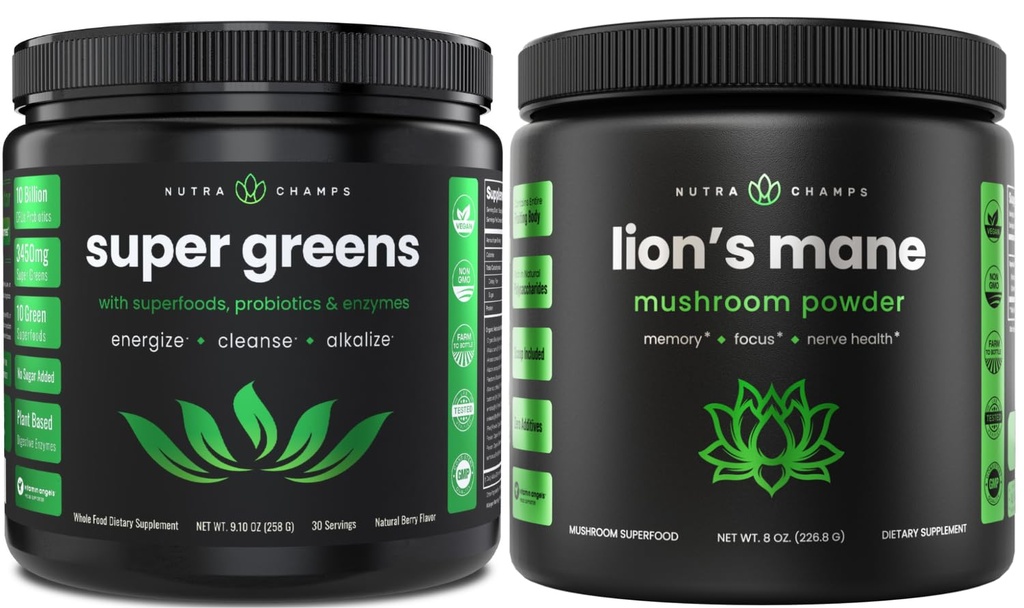 NutraChamps Greens Powder Super Food & Lion's Mane Powder