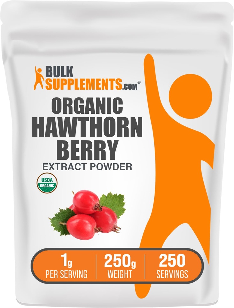 BulkSupplements.com Organic Hawthorn Berry Extract Powder - Hawthorn Berry Supplement - Herbal & Gluten Free, 1g per Serving, 250g (8,8 oz) (Pack of 1)