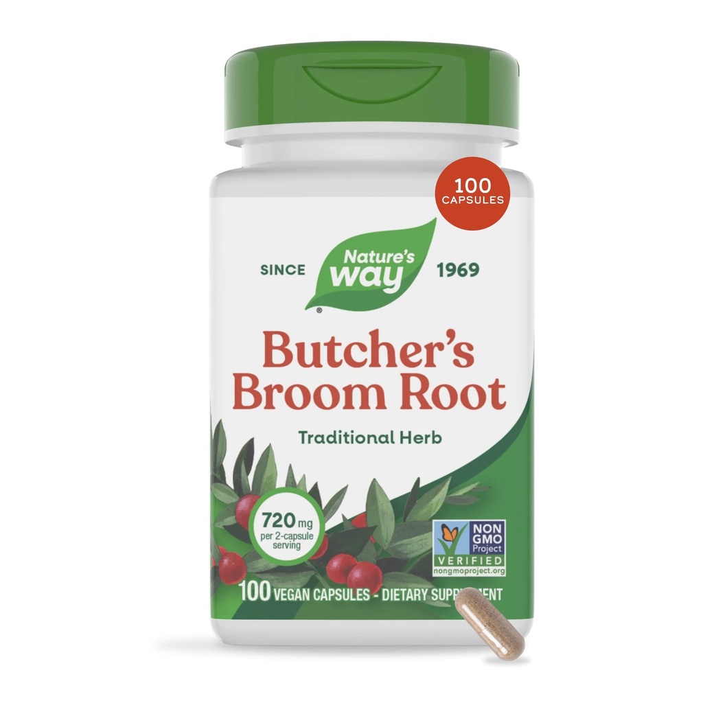 Nature's Way Butcher as Broom, Traditional Herb, 720 mg per 2-Capsule Serving, Non-GMO Project Overené, 100 Vegan Capsules (Backaging May Vary)