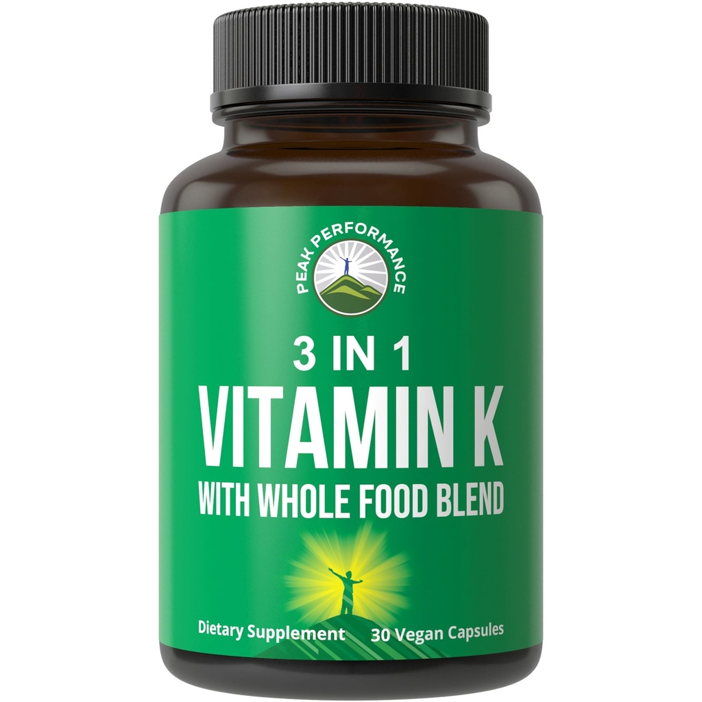 Vitamín K s celou potravinovou zmesou 25+ Zelenina a ovocie pre maximálnu absorpciu. Vegánske kapsule doplnok. Vitamíny K1, K-2 MK4 + K2 Natto MK7. Alternatíva k kvapkám, Gummy. VIT K s K 2 a MK-7