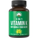 Vitamín K s celou potravinovou zmesou 25+ Zelenina a ovocie pre maximálnu absorpciu. Vegánske kapsule doplnok. Vitamíny K1, K-2 MK4 + K2 Natto MK7. Alternatíva k kvapkám, Gummy. VIT K s K 2 a MK-7