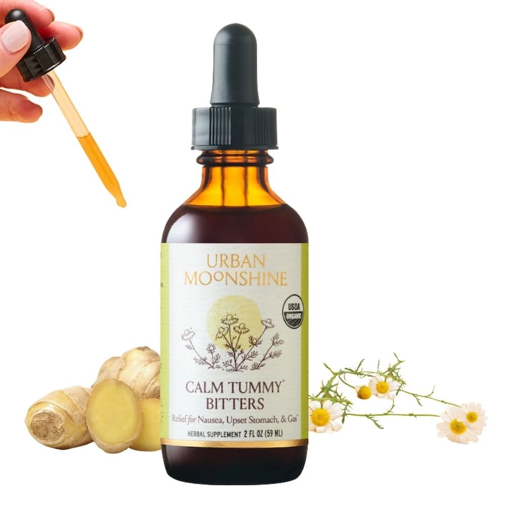 Urban Moonshine Calm Tummy Bitters - Certified Organic - Relief for Nausea & Uppset Žalúdok* - Bloating Relief* - Sootes Digestion* - Digestive Bitters - Gluten Free Herbal Supplement - 2 Fl Oz