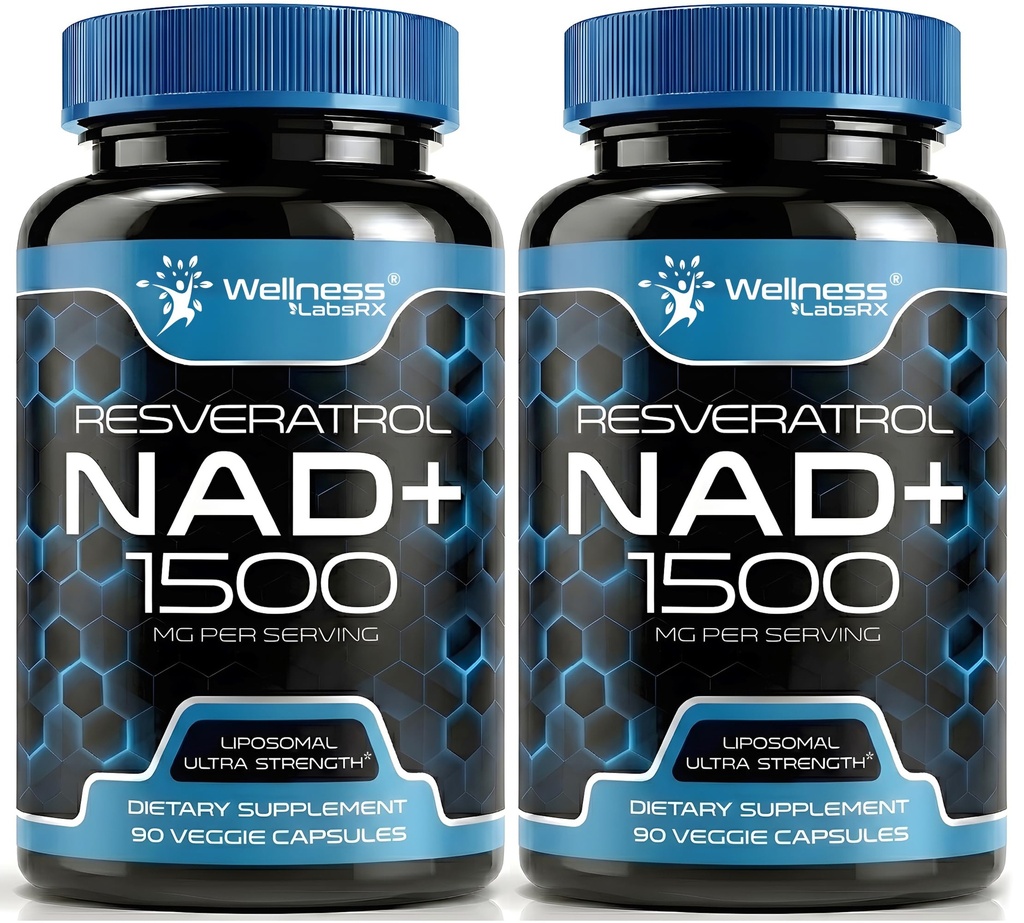 WELLNESS LABSRX NAD doplnok, 1500mg - Lipozomálne NAD+ Supplement with Resveratrol, NAD Plus Boosting - Podpora Cellular Health, Stamina & Healthy Aging - Ultra Strength Capsules, USA Made - 2 balenie