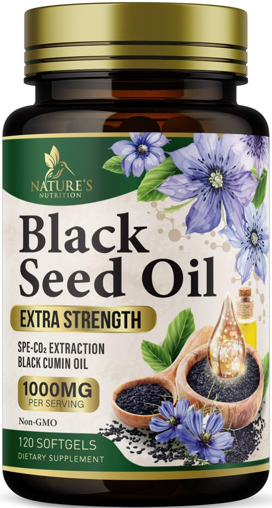 Black Seed Oil Softgels 1000mg - Premium Nigella Sativa Blackseed, Pure Natural Black Cumin Seed Oil & Antioxidant pre kožu a imunitnú podporu - Non GMO, Bottled in USA Supplement - 120 Softgels