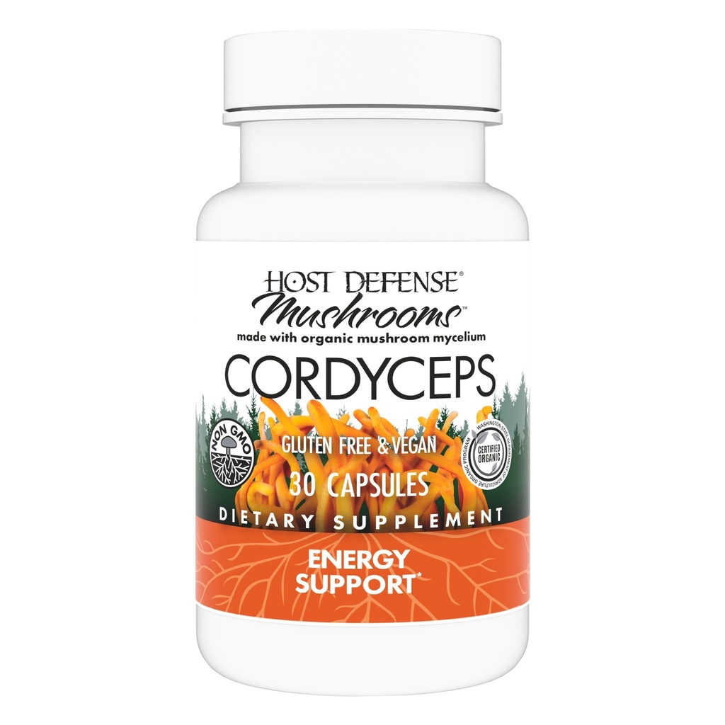 Host Defense Cordyceps Kapsule - Immune & Energy Suplement - Obličky Zdravie Supplement with Cordyceps - Fitness Suplement to Aid Oxygen Uptake - 30 Kapsule (15 Servings)