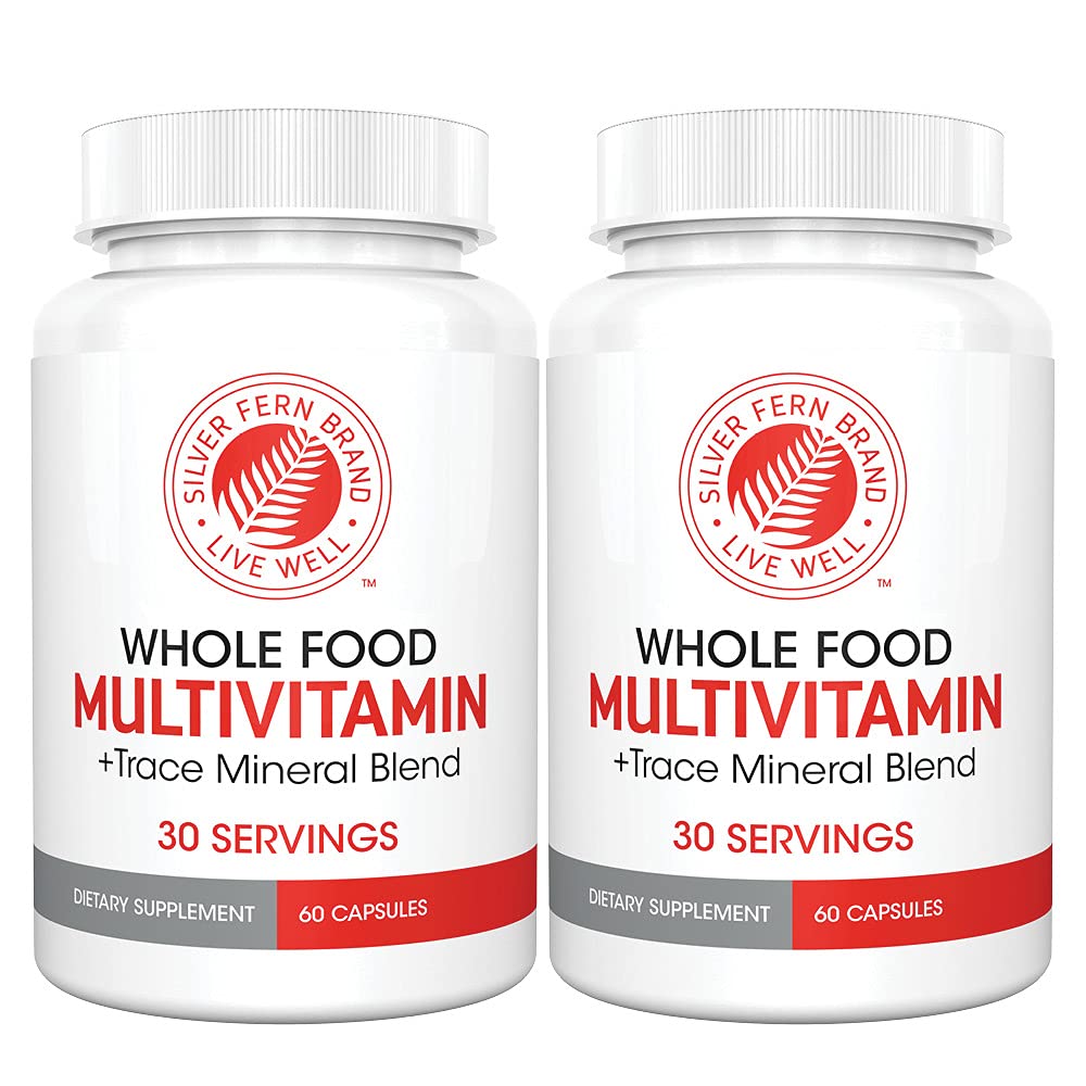 Strieborné Fern celodenné jedlo Multivitamín w/Trace Minerálne Blend Supplement - 2 fľaše - 60 Vegicaps Každý - 60 dní dodávky - Prírodné, Non-GMO, Vegan, Multivitamín pre mužov a ženy - Zero Synthetics