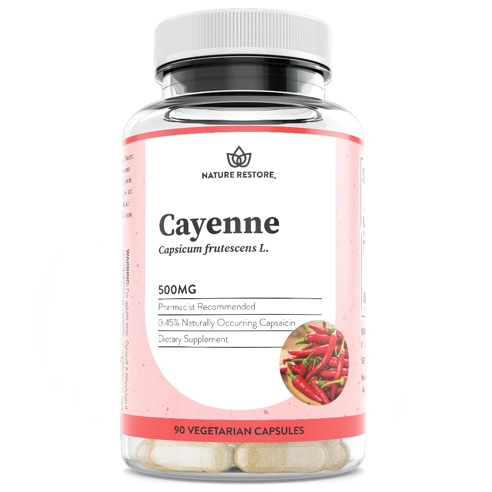 Nature Restore Cayenne Pepper Extract Supplement, Standardized to 0.45 Percent Capsaicin, 70.000 Scoville Heat Units, 90 Kapsule, vyrobené v USA, Non-GMO & Gluten Free
