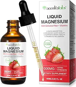 Tekutá kvapka glycinát horečnatý, 1000MG Glycinát horečnatý, bohatá na vitamín B6, C, D, zinok na podporu noci, energie, svalovina - jahodová chuť, 2 Fl Oz/60 ML